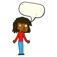 cartoon girl shrugging shoulders with speech bubble N15