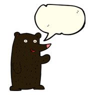 cartoon waving black bear with speech bubble N23
