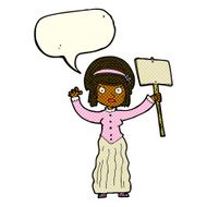 cartoon Victorian woman protesting with speech bubble N3