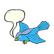 cartoon flying bird with speech bubble N10