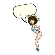 cartoon pin-up beach girl with speech bubble N5