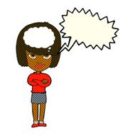 cartoon woman with folded arms imagining speech bubble N5