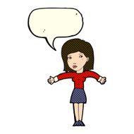 cartoon woman shrugging shoulders with speech bubble N242