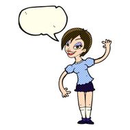 cartoon girl waving with speech bubble N13