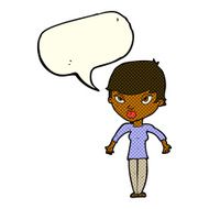 cartoon woman shrugging shoulders with speech bubble N243