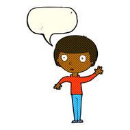 cartoon waving boy with speech bubble N10