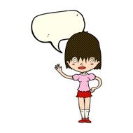 cartoon waving woman with speech bubble N78