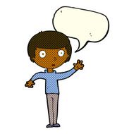 cartoon staring boy with speech bubble N16