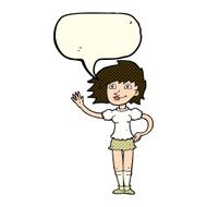 cartoon woman waving with speech bubble N162