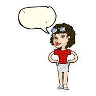 cartoon retro pilot woman with speech bubble N5