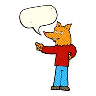 cartoon fox man pointing with speech bubble N6