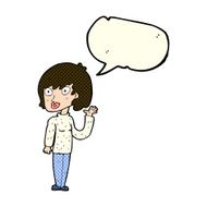 cartoon waving woman with speech bubble N80