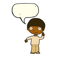 cartoon boy giving peace sign with speech bubble N4