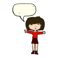 cartoon girl pointing with speech bubble N13