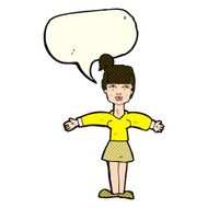 cartoon woman shrugging shoulders with speech bubble N247