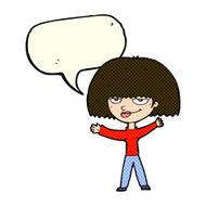 cartoon smug woman with speech bubble N10