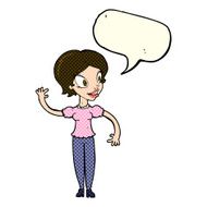 cartoon woman waving with speech bubble N163