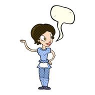 cartoon woman in maid costume with speech bubble N5
