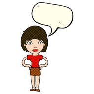 cartoon worried woman with speech bubble N38