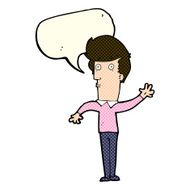 cartoon nervous man waving with speech bubble N9