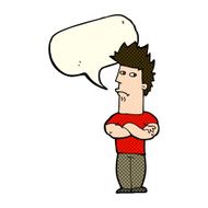 cartoon man sulking with speech bubble N5