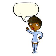 cartoon pretty woman waving with speech bubble N47