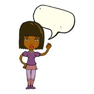 cartoon woman waving with speech bubble N165
