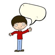 cartoon happy waving boy with speech bubble N9