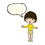 cartoon woman shrugging with speech bubble N29