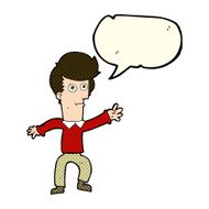 cartoon man waving with speech bubble N14