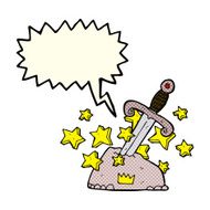 cartoon magical sword in stone with speech bubble N3