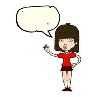 cartoon woman waving with speech bubble N167