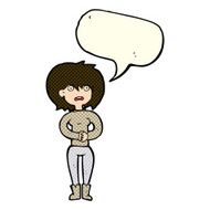 cartoon worried woman with speech bubble N39