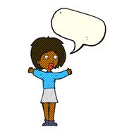 cartoon worried woman with speech bubble N40