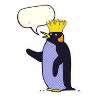cartoon emperor penguin waving with speech bubble N3