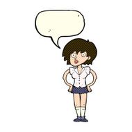 cartoon surprised woman with hands on hips speech bubble N4