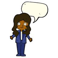 cartoon friendly business woman with speech bubble N5