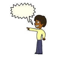 cartoon grinning boy pointing with speech bubble N5