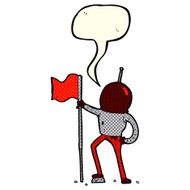 cartoon astronaut planting flag with speech bubble N5