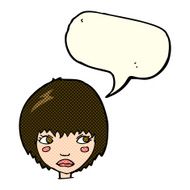 cartoon unhappy girl with speech bubble N9