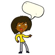 cartoon woman laughing and pointing with speech bubble N3