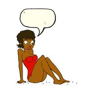 cartoon woman in swimsuit with speech bubble N5