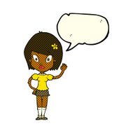 cartoon pretty girl waving with speech bubble N16