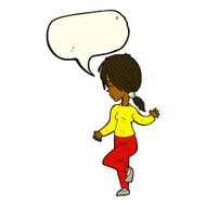 cartoon girl dancing with speech bubble N6