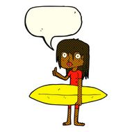 cartoon surfer girl with speech bubble N10