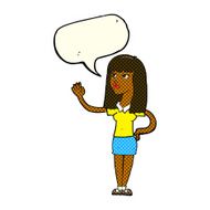 cartoon pretty woman waving with speech bubble N48