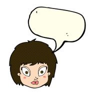 cartoon surprised female face with speech bubble N34