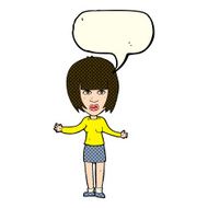 cartoon woman shrugging shoulders with speech bubble N251