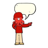 cartoon alien monster man with speech bubble N9