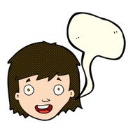 cartoon happy female face with speech bubble N97